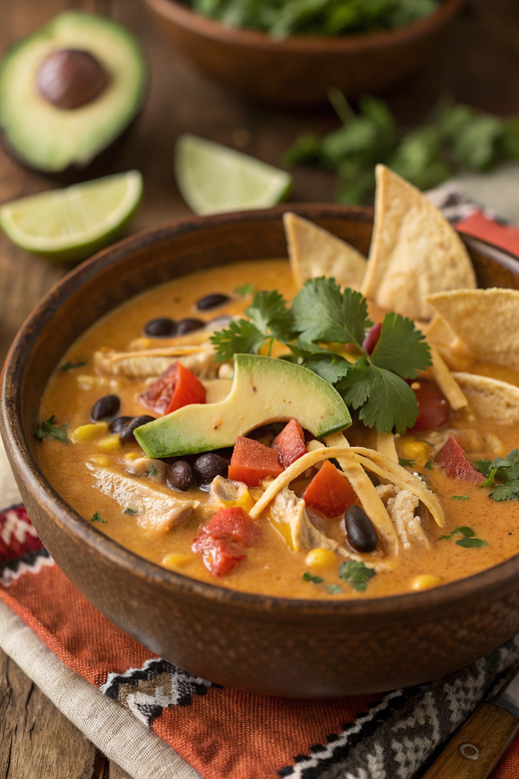 Cheesy Southwestern Chicken Tortilla Soup Recipe