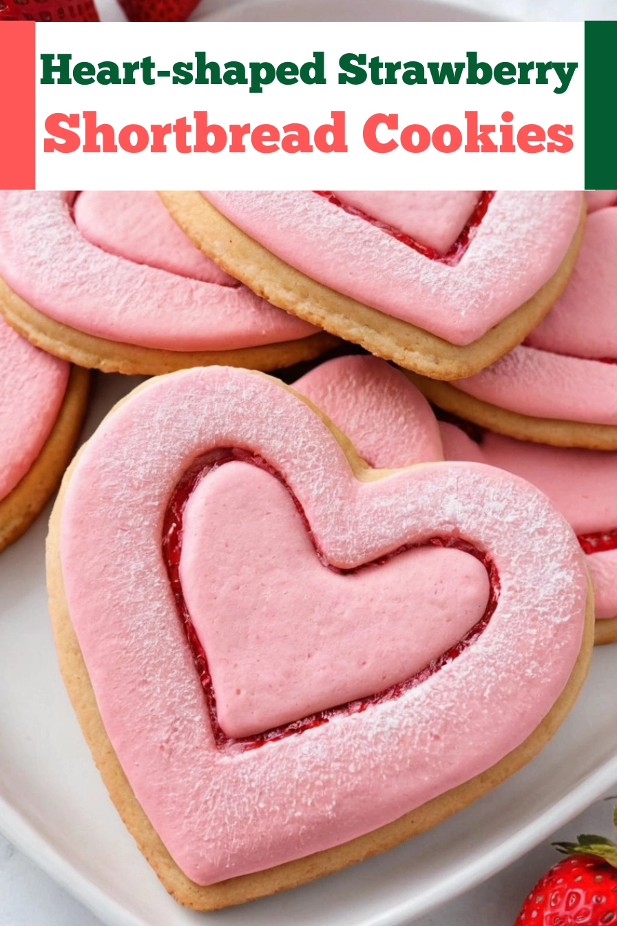 Heart-shaped Strawberry Shortbread Cookies Recipe pinterest