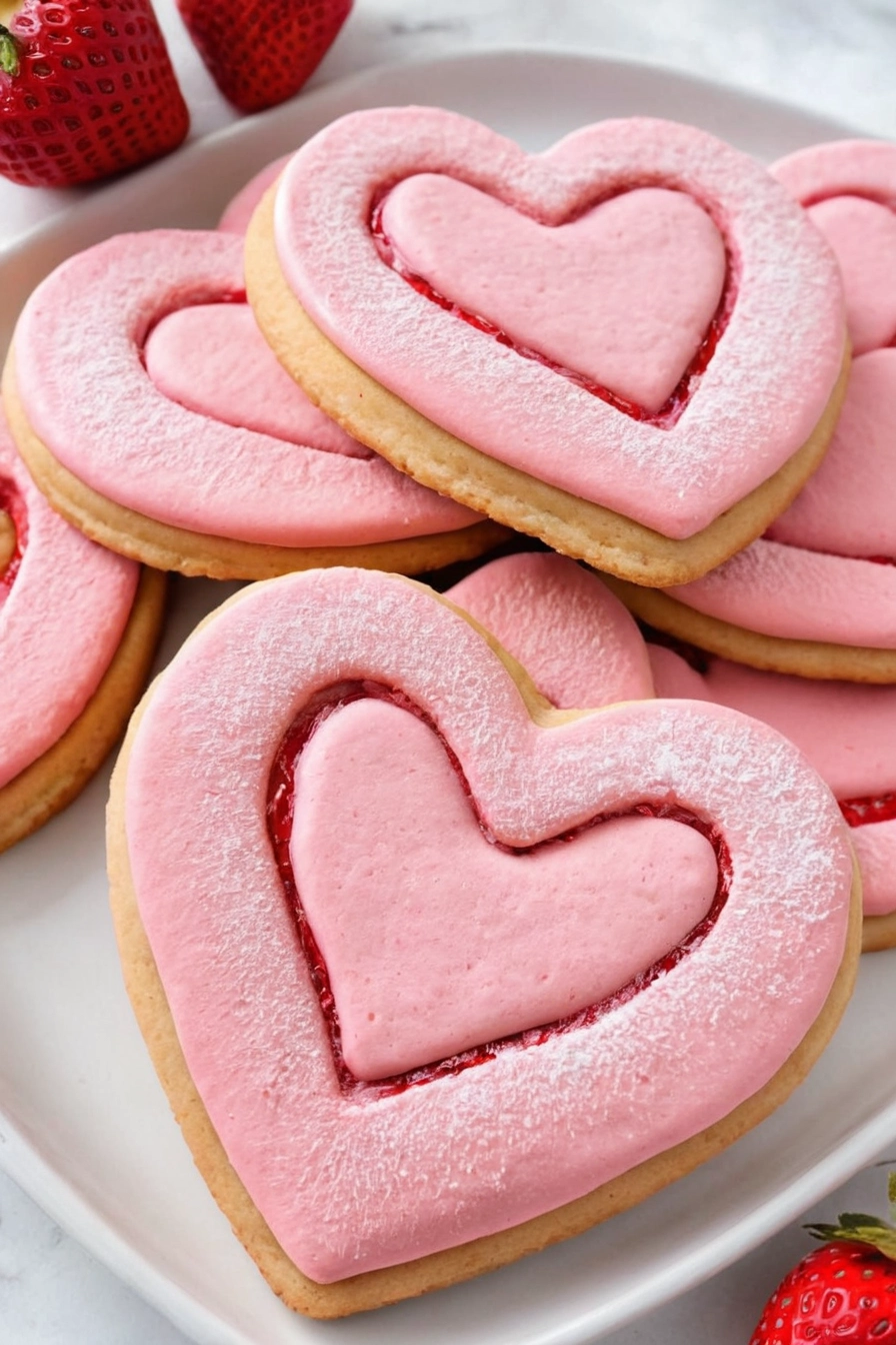 Heart-shaped Strawberry Shortbread Cookies Recipe