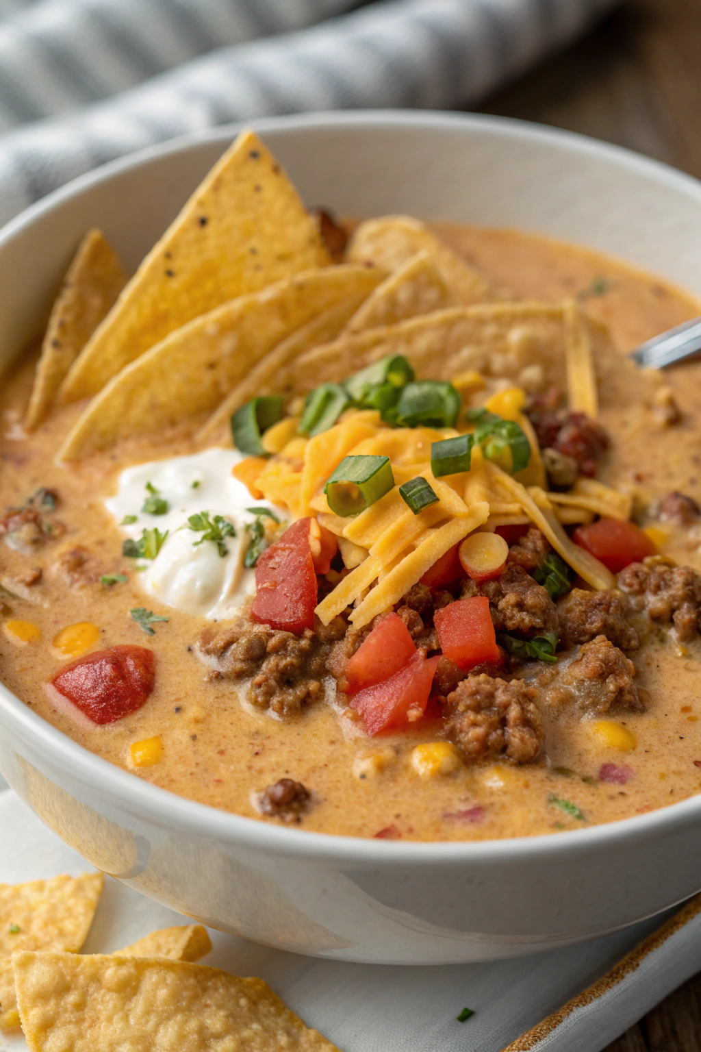 Creamy Cheesy Ground Beef Taco Soup Recipe