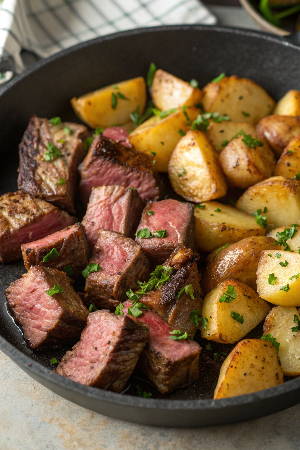 Garlic Butter Steak Bites and Potatoes Recipe
