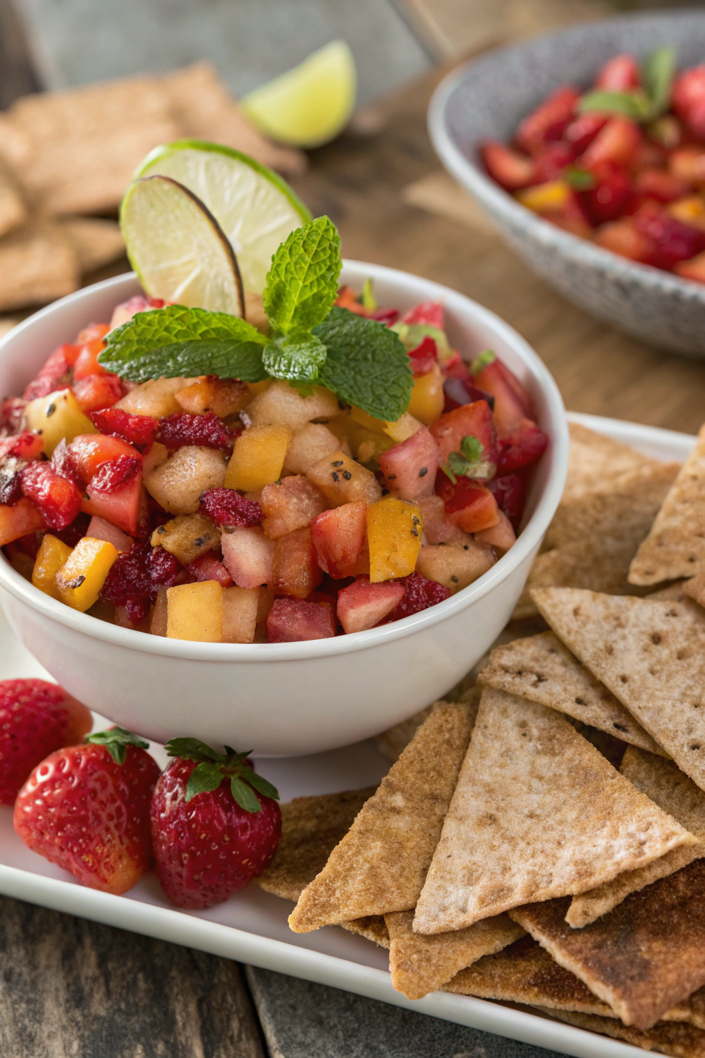 Fruit Salsa with Cinnamon Sugar Tortilla Chips Recipe