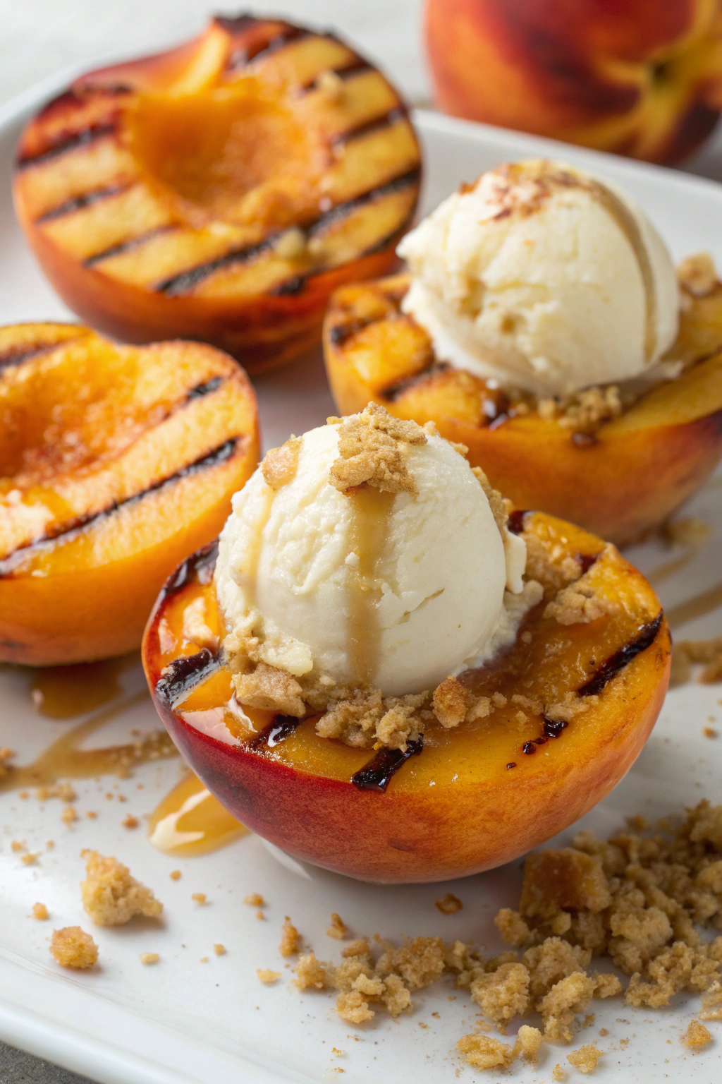 Maple Grilled Peaches and Almond Cookie Crumb