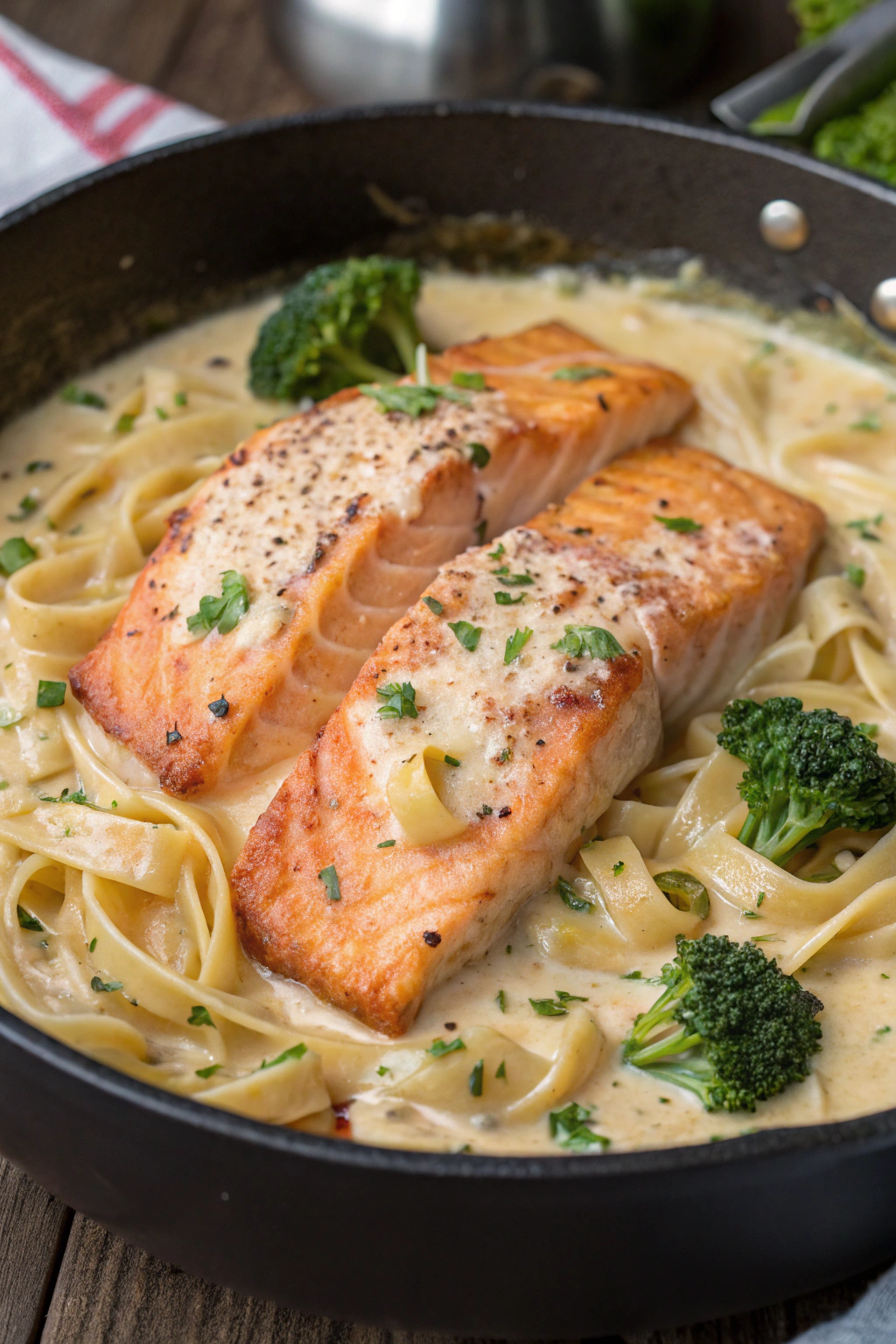 Blackened Salmon and Broccoli Alfredo Recipe
