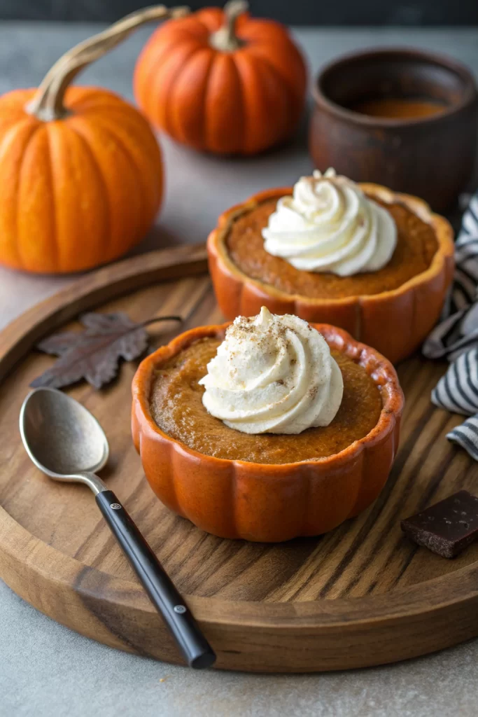 Baked Pumpkin Custards with Maple Mascarpone Whipped Cream