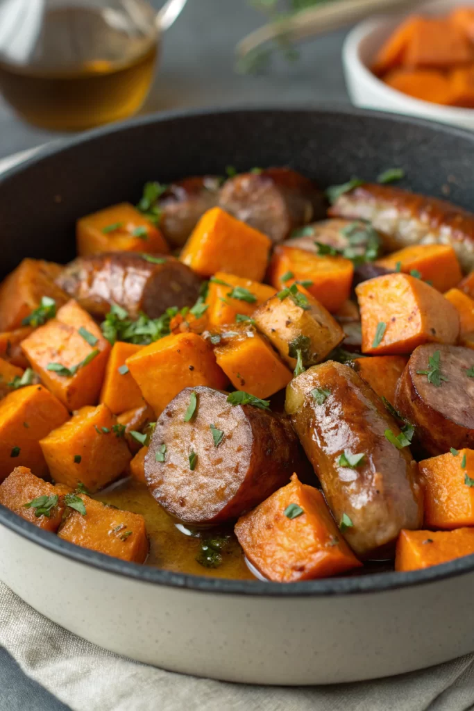 Sausage and Sweet Potatoes with Honey Garlic Sauce Recipe