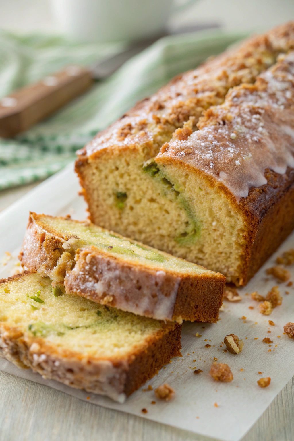 Zucchini Bread With Crumble Topping And Icing Drizzle