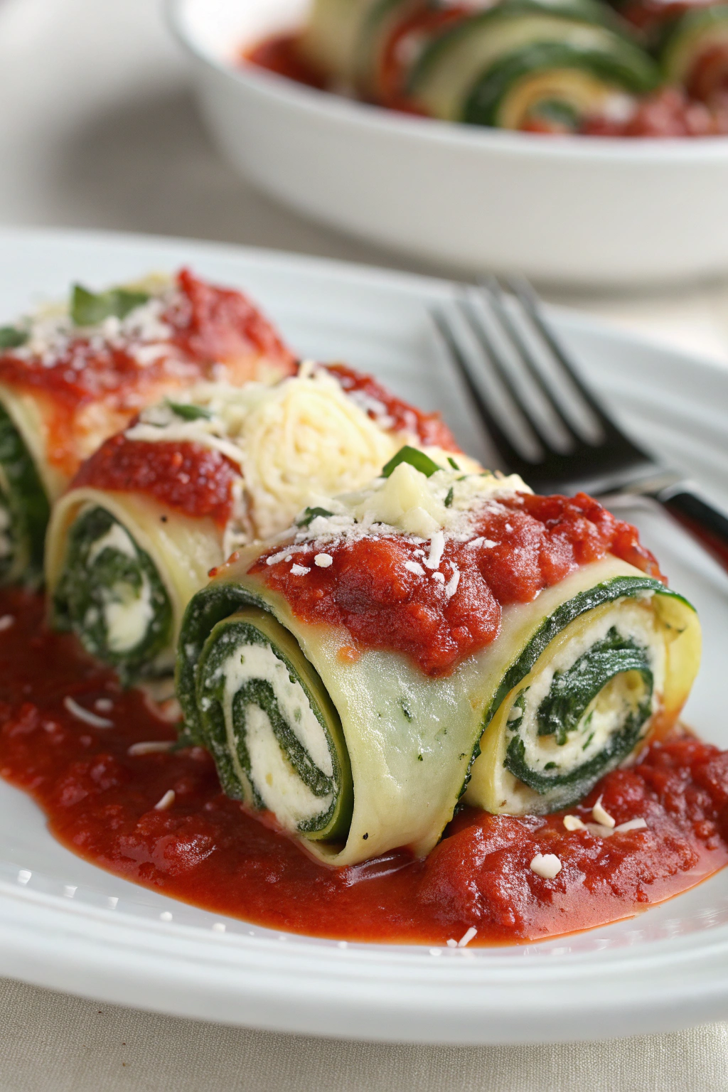 Zucchini Lasagna Roll-Ups With Spinach and Cheese