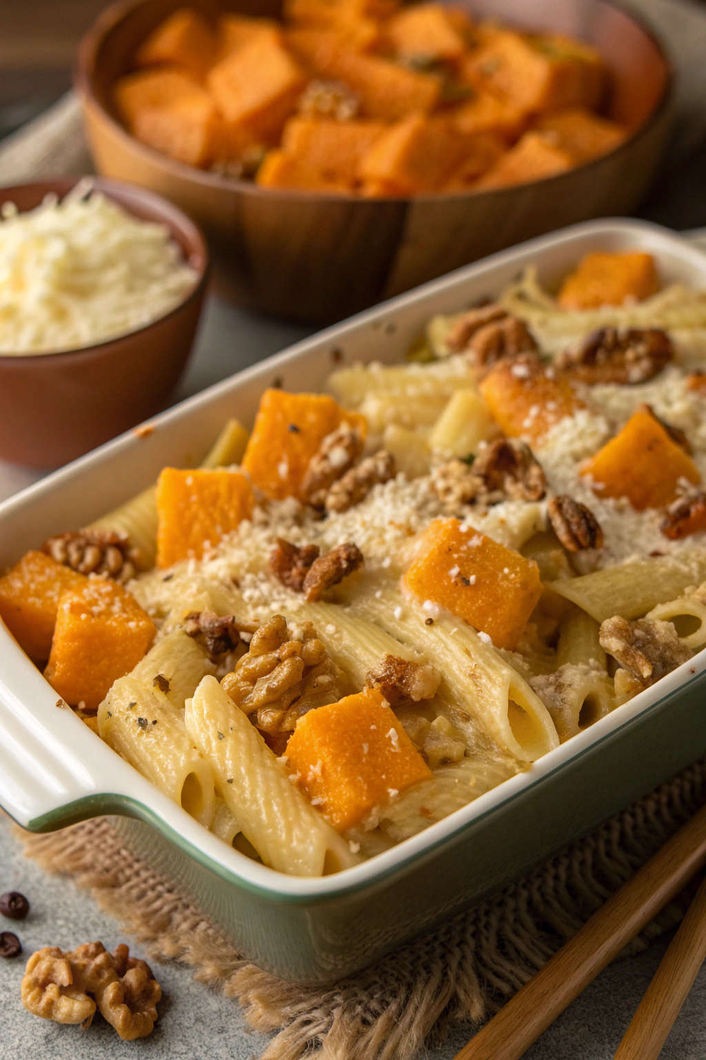 Cheesy Pasta Bake with Pumpkin-Tomato Sauce