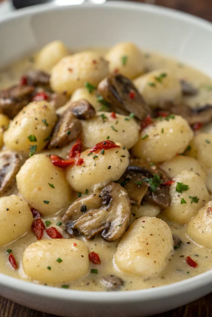 Creamy Spinach and Mushroom Gnocchi with Garlic, Smoked Paprika Cream Sauce