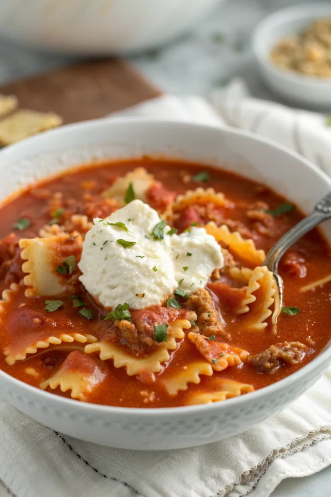 One-Pot Lasagna Soup with Ricotta Cheese