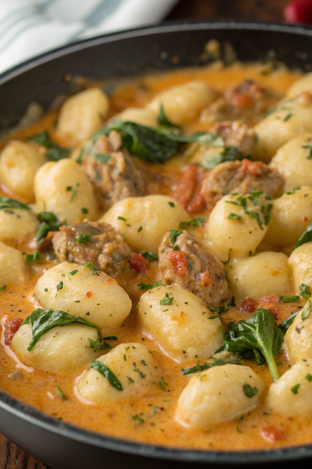 Pumpkin Gnocchi with Spinach and Sausage