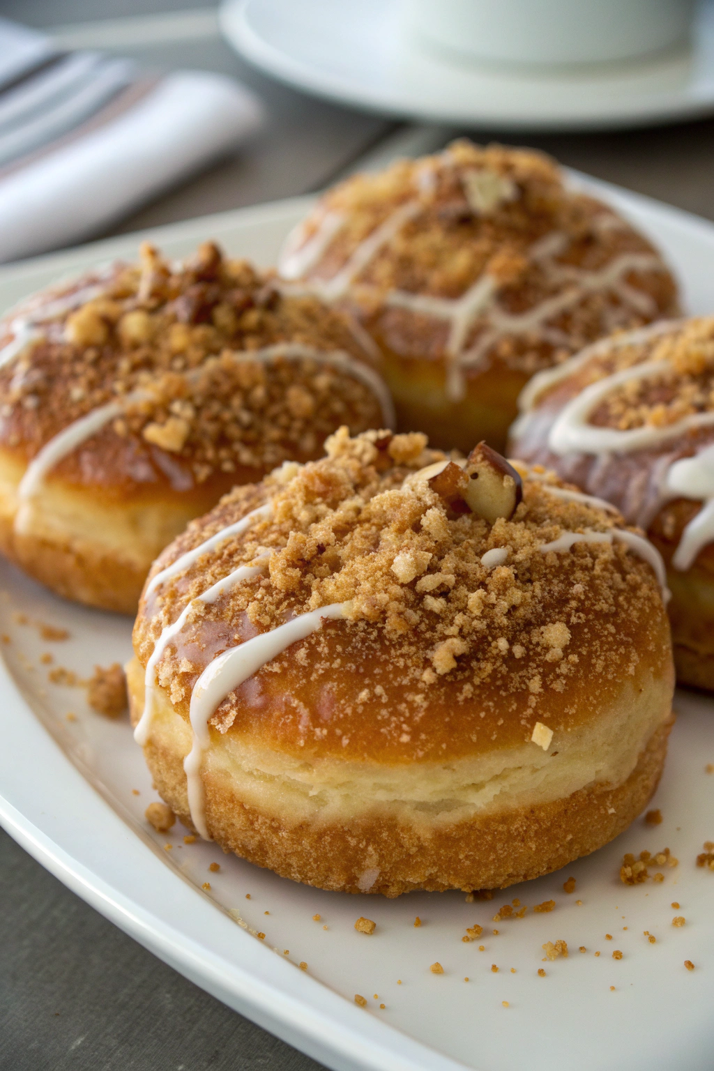 Apple Cheesecake Buns with a Crumble Topping and Sweet Glaze