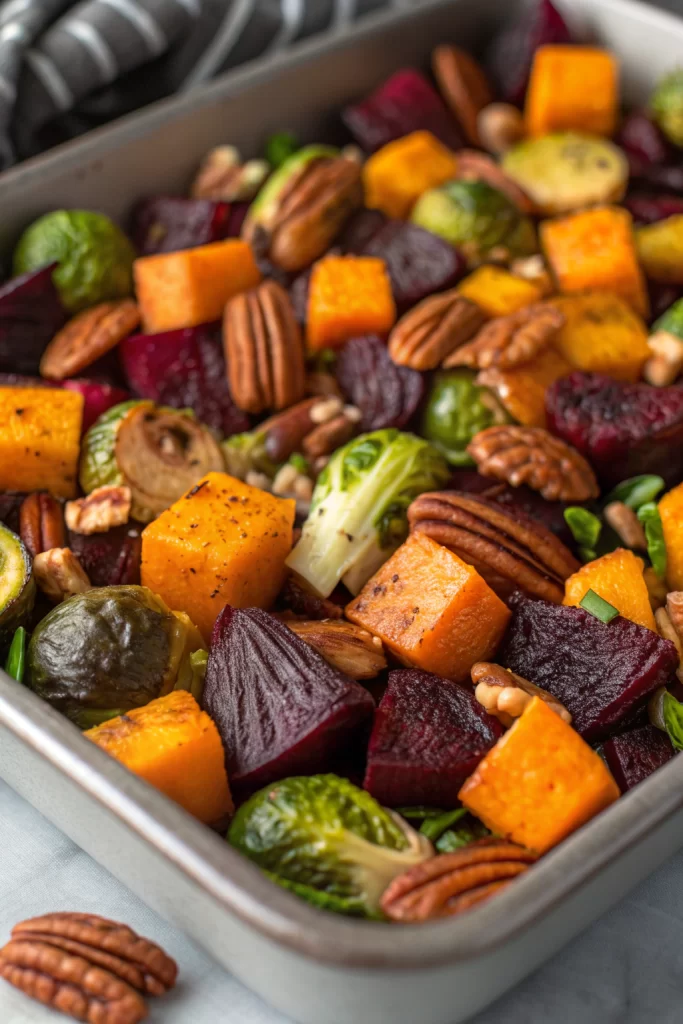 Brussels sprouts Cranberries Pecans Beets and Butternut Squash