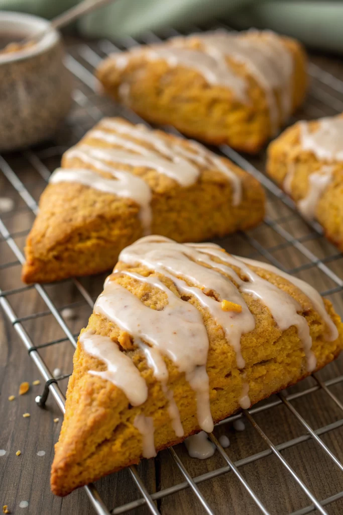 Flaky Pumpkin Scones with Vanilla Icing