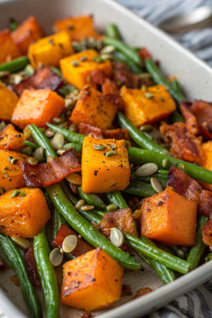 Roasted Green Beans and Butternut Squash with Pumpkin Seeds