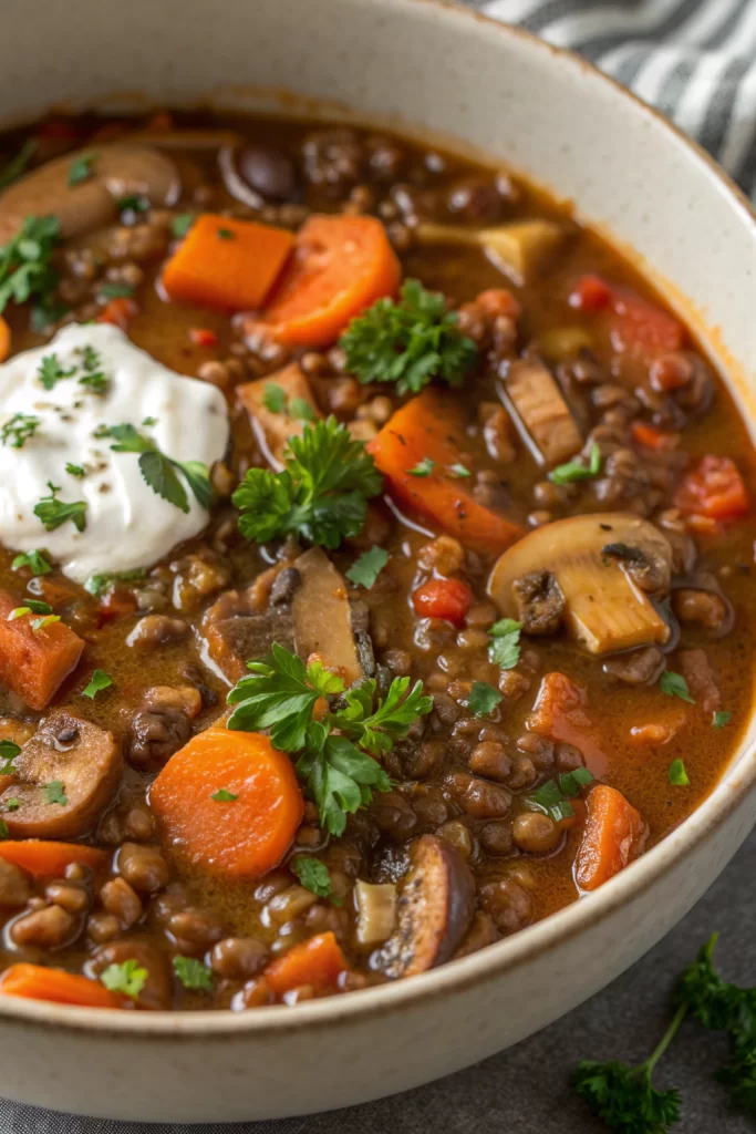 Tasty Vegan Lentil Mushroom Stew Recipe