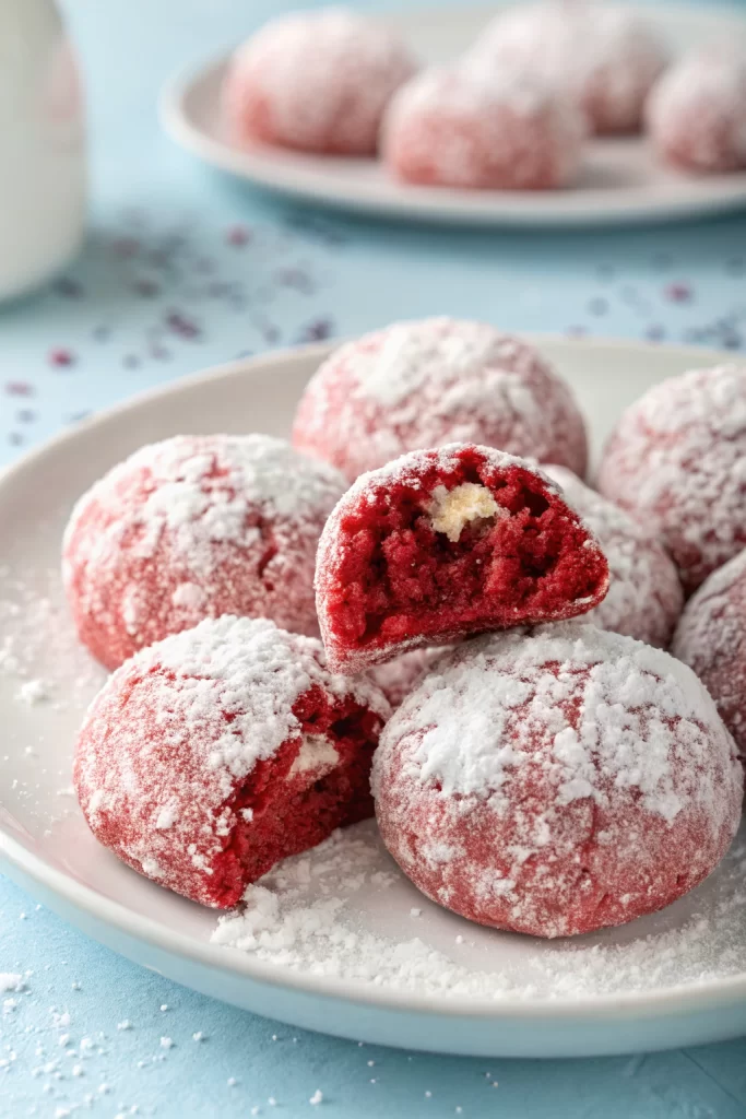 Red Velvet Snowball Cookies with White Chocolate Filling Recipe