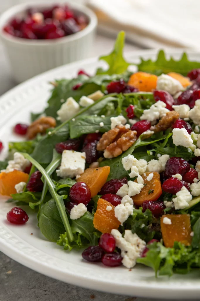 Festive Mixed Green Salad with Cranberries & Feta