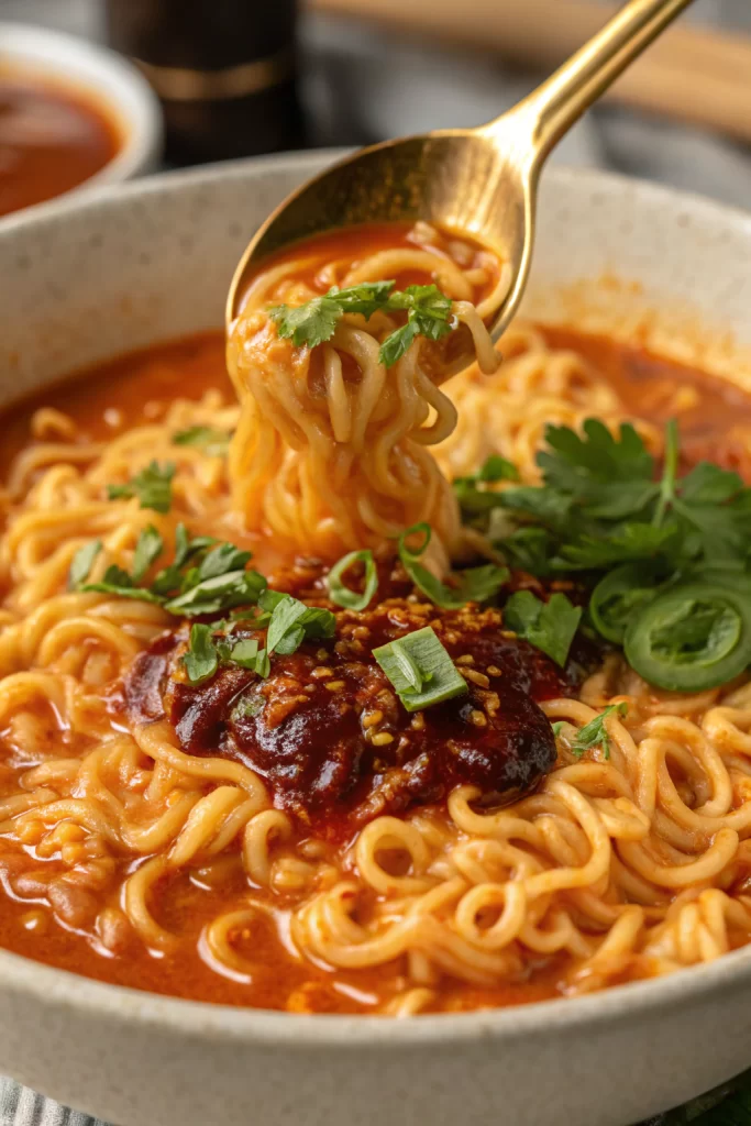Homemade Creamy Buldak Ramen With Egg