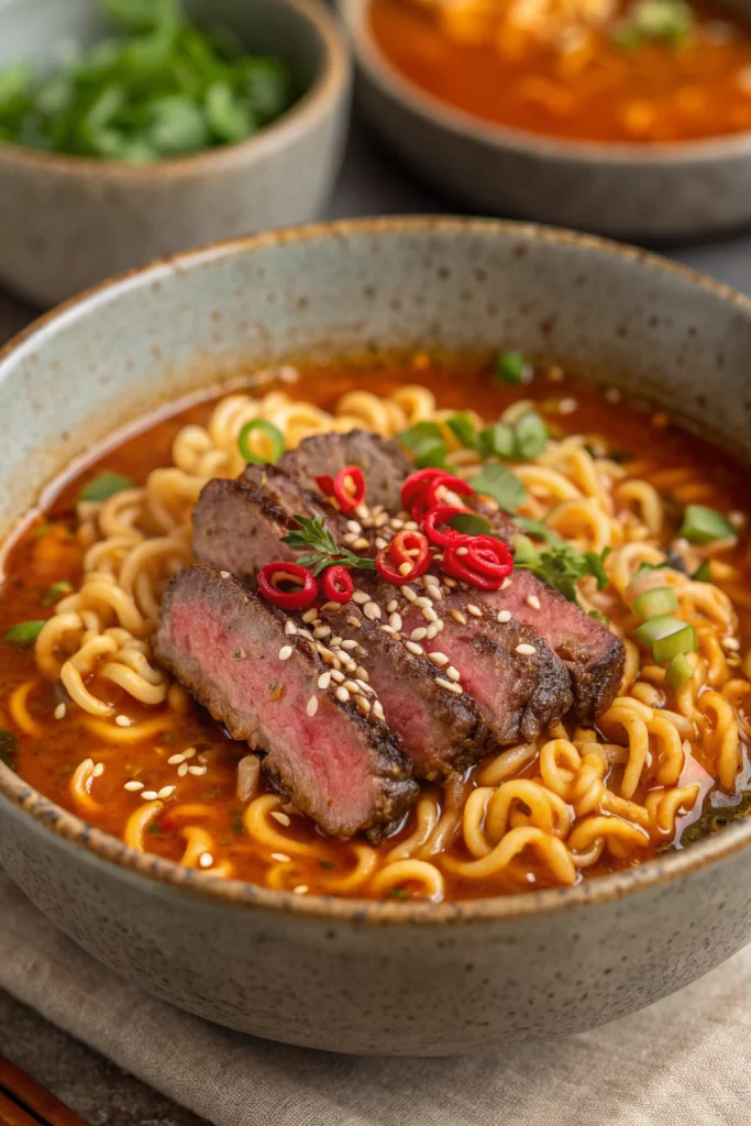 Grilled Beef Ramen with Creamy Korean Sauce