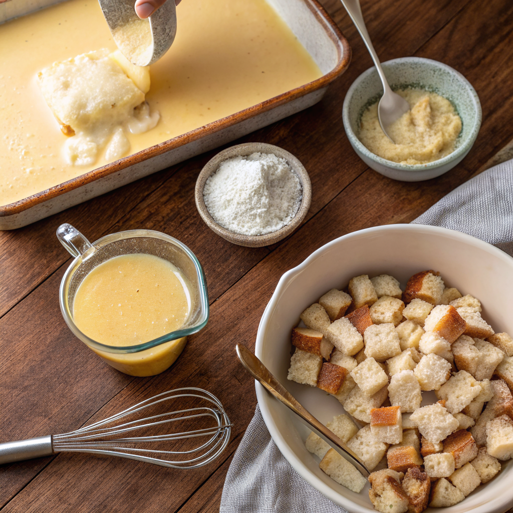 Pour the custard over the bread 