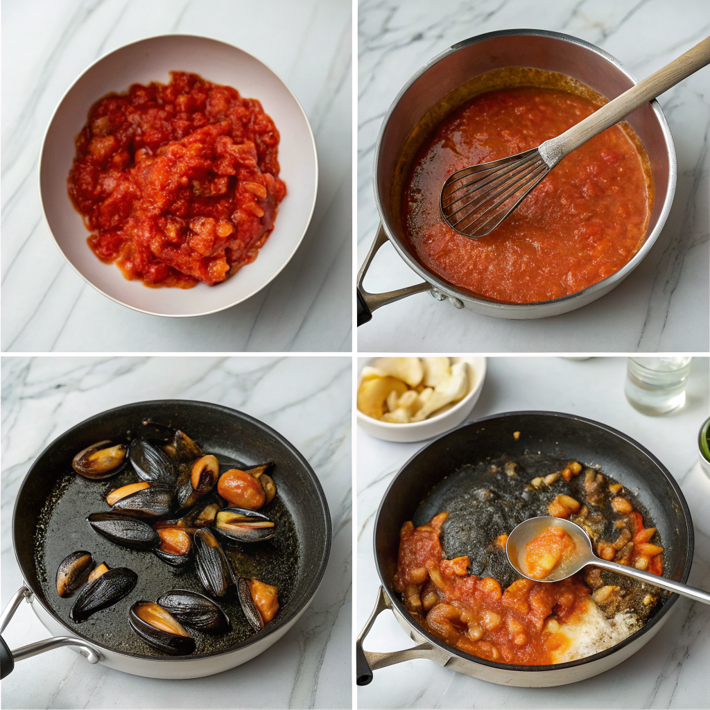 Build the Tomato Seafood Sauce & Cook Mussels