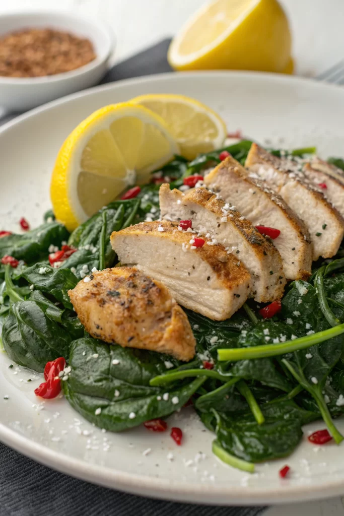 Asado Chicken Breasts with Sautéed Garlic Spinach