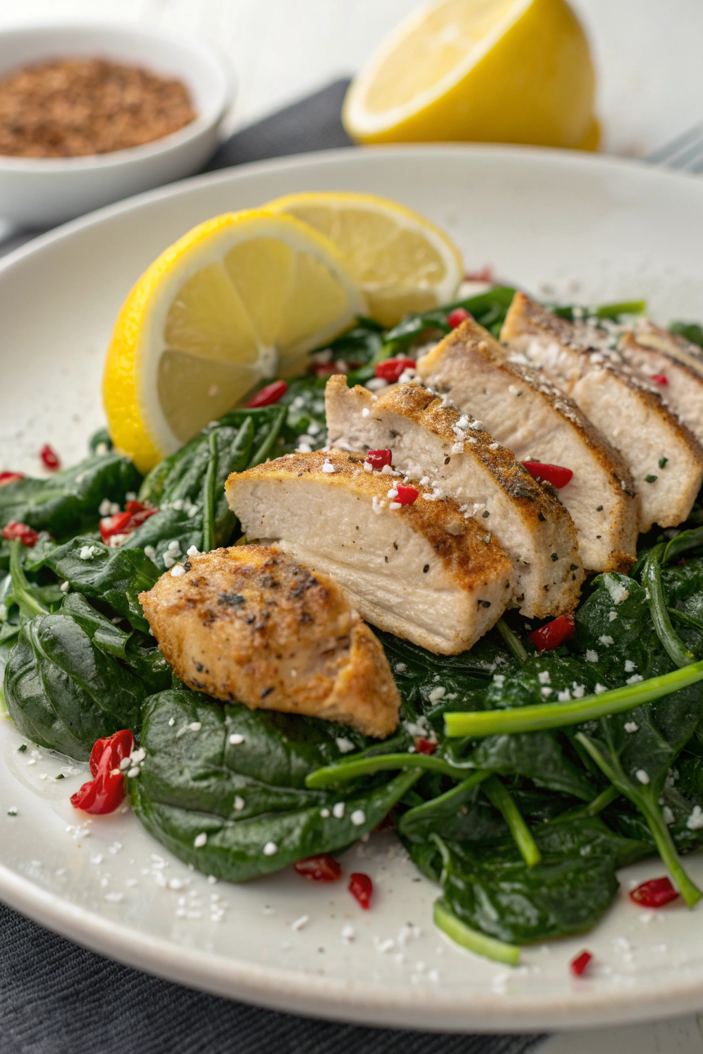 Asado Chicken Breasts with Sautéed Garlic Spinach
