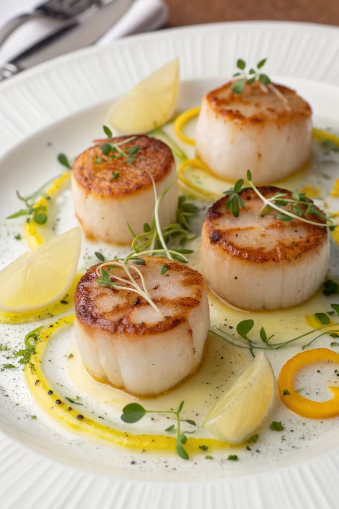Golden Scallops with Citrus Beurre Blanc Fennel Slaw