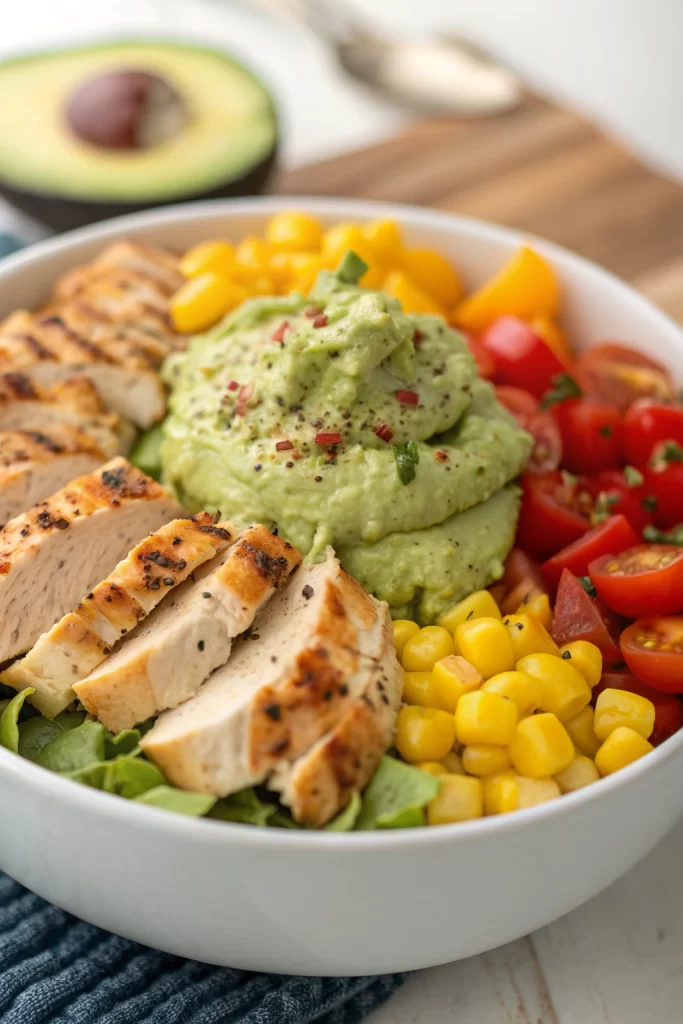 Grilled Chicken Bowl with Creamy Avocado Sauce & Veggies