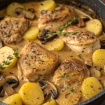 Herb Roasted Chicken in Creamy White Sauce with Mushroom and Potatoes