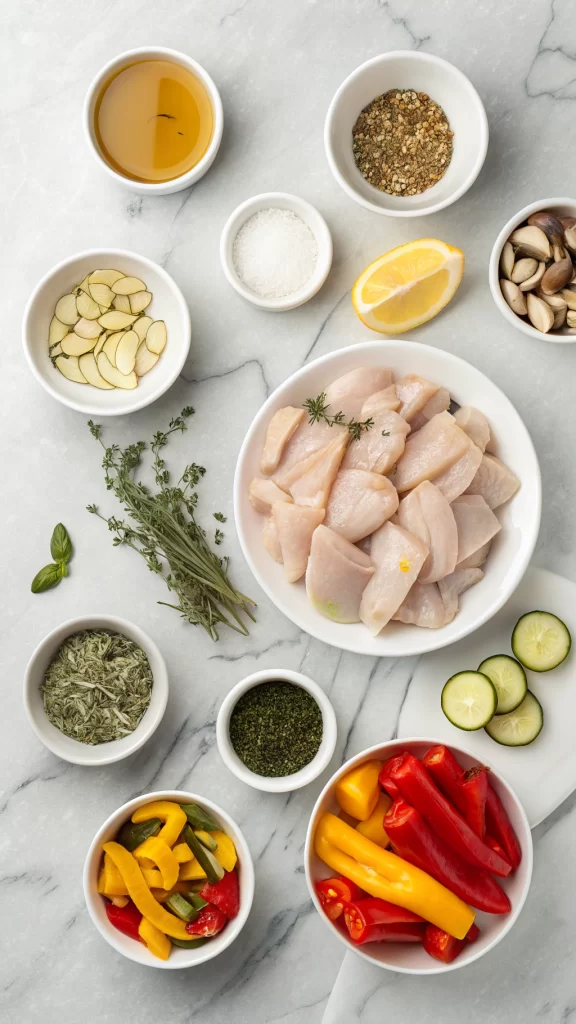 Ingredients Grilled Garlic Herb Chicken and Veggies