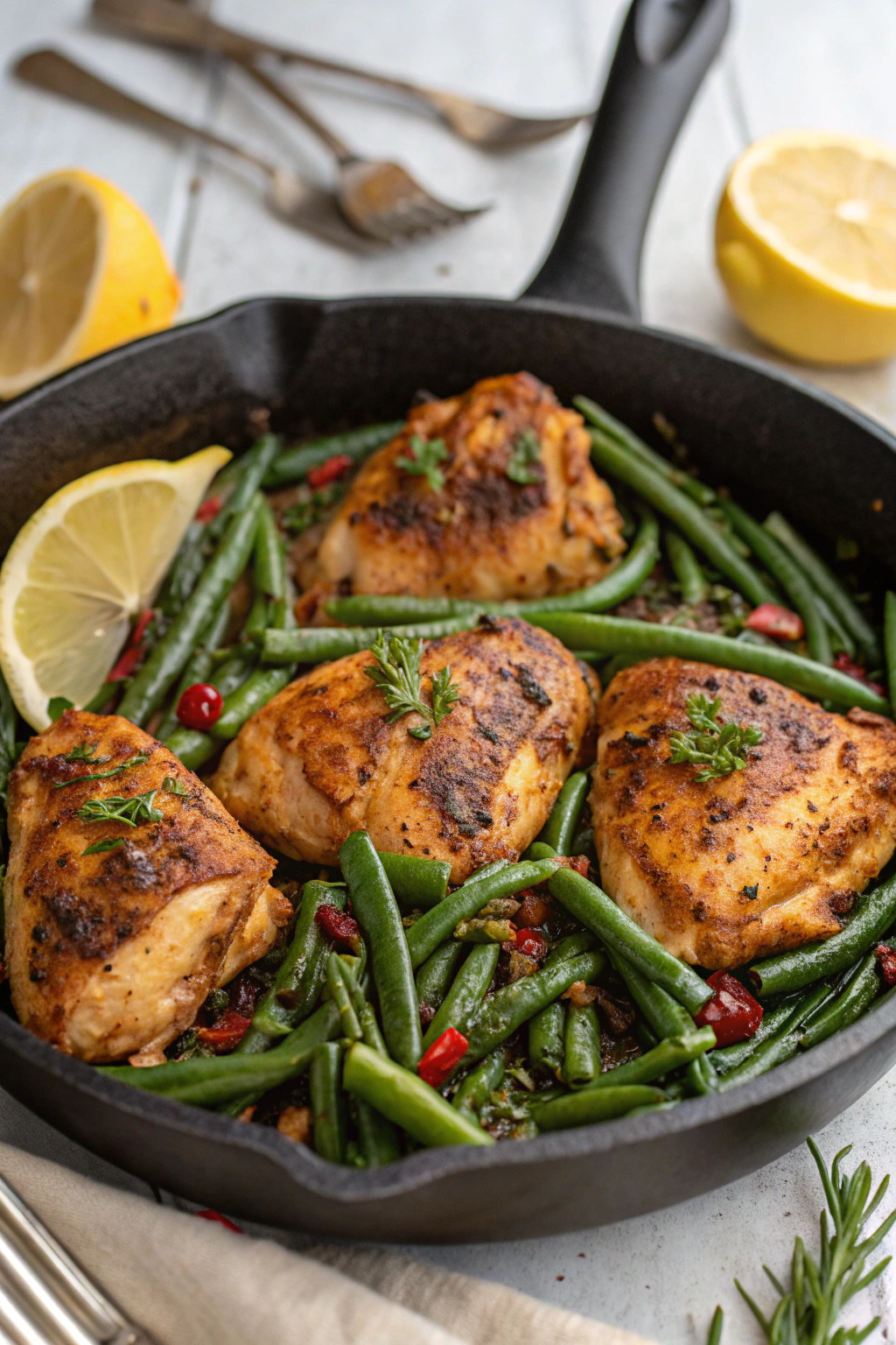 Lemon Garlic Butter Chicken Thighs with Green Beans