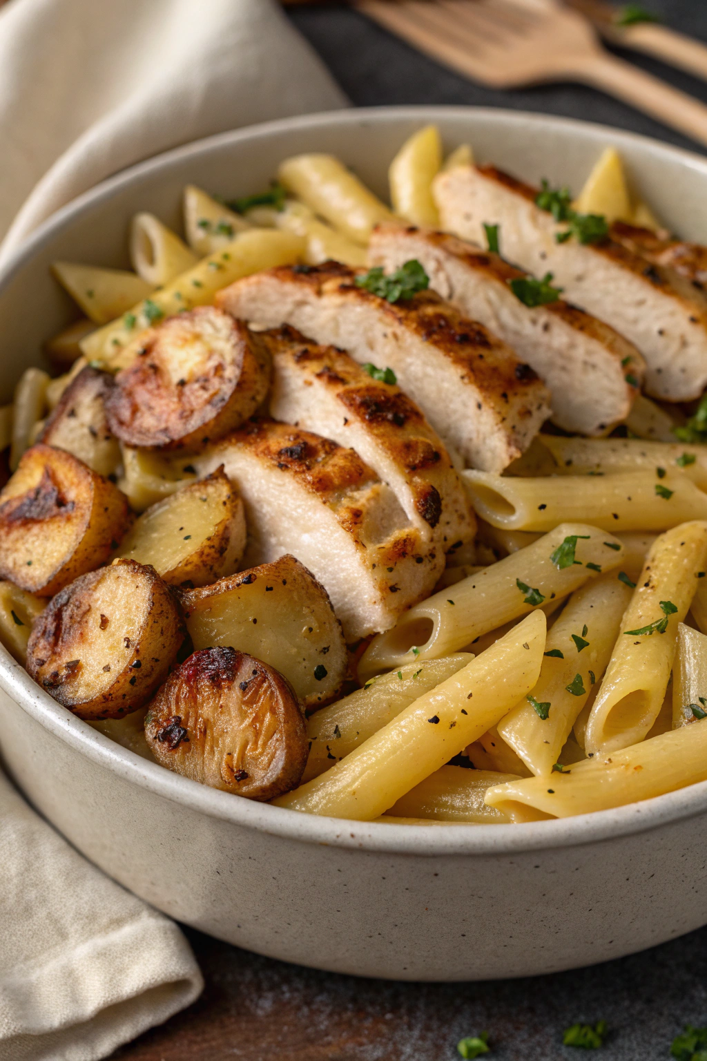 Loaded Herb Grilled Chicken with Creamy Pesto Pasta Roasted Potatoes