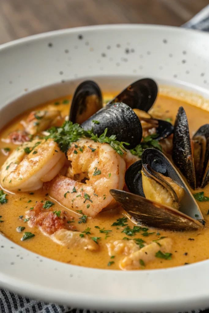 Shrimp and Mussels in Creamy Garlic Sauce