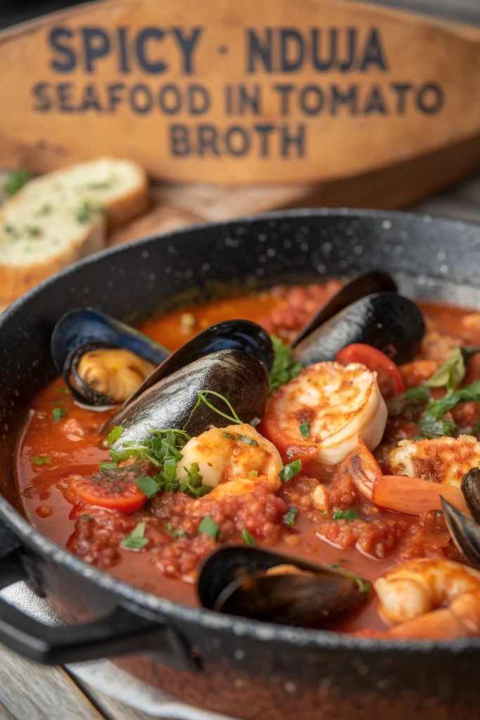 Spicy Nduja Seafood in Tomato Broth
