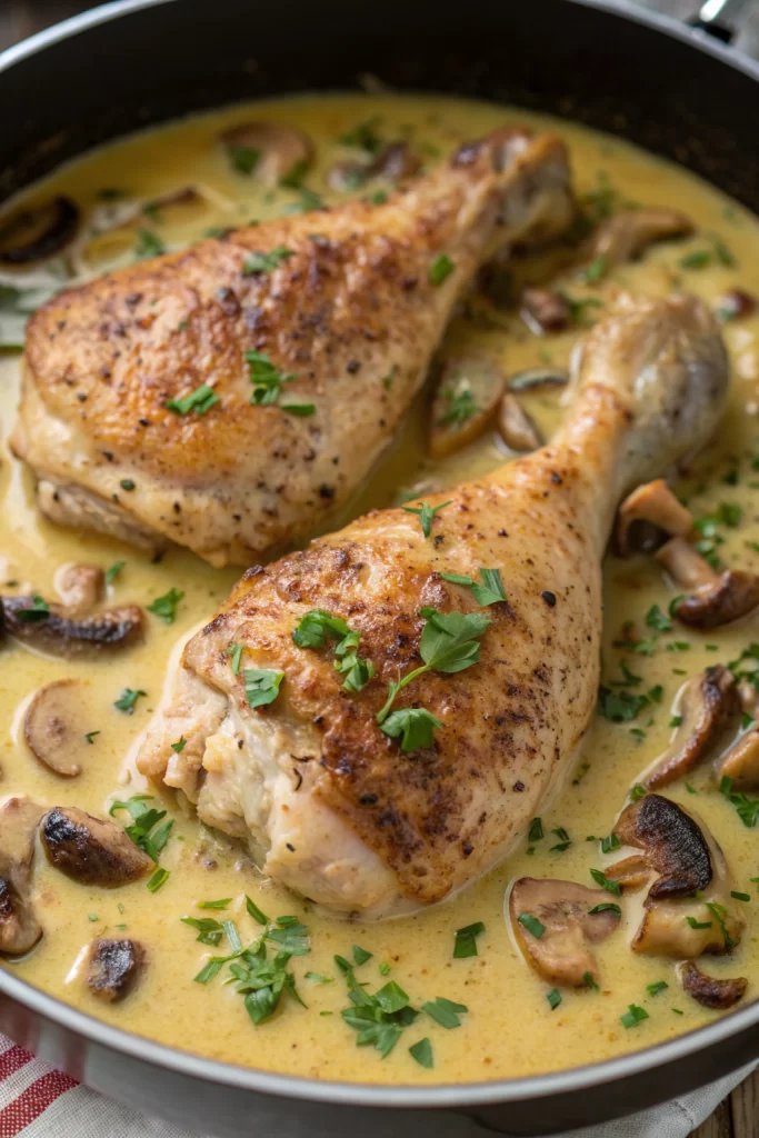 Chicken Legs with Creamy Mushroom Sauce