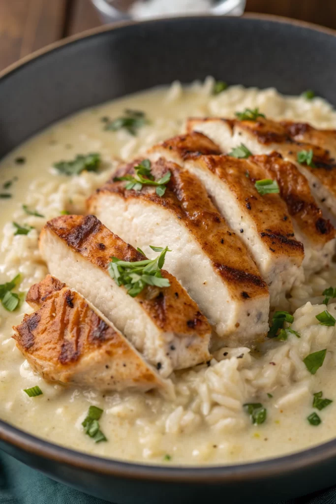 Creamy Herb Chicken with Green Beans Steamed Rice