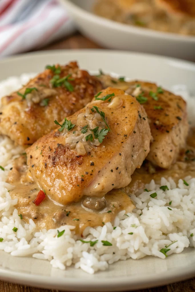 Creamy Smothered Chicken and Rice Recipe