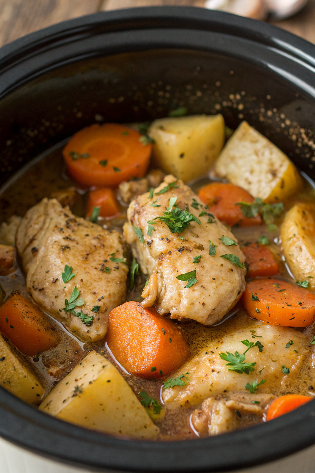 Crock Pot Garlic Butter Chicken with Potatoes and Carrots