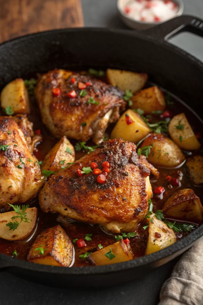 Garlic Butter Chicken Thighs with Baby Potatoes Skillet Recipe