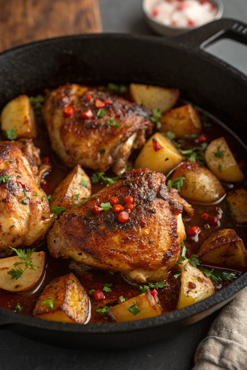 Garlic Butter Chicken Thighs with Baby Potatoes Skillet Recipe