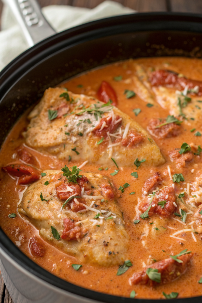 Slow Cooker Creamy Tomato Basil Chicken Recipe
