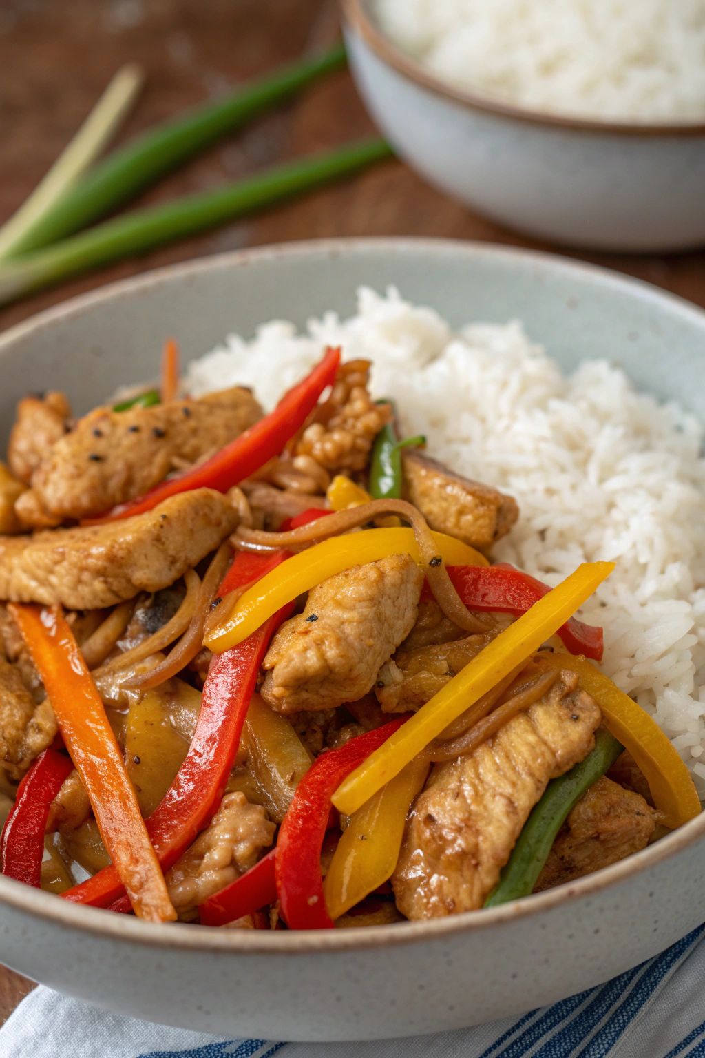 Spicy Garlic Chicken Stir-Fry with Rice