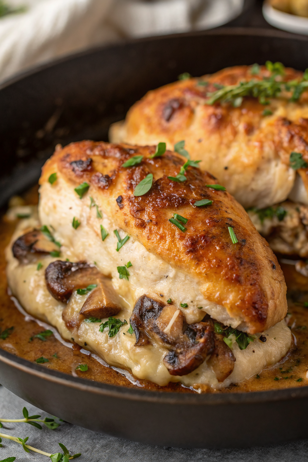 Cheesy Garlic Butter Mushroom Stuffed Chicken Recipe