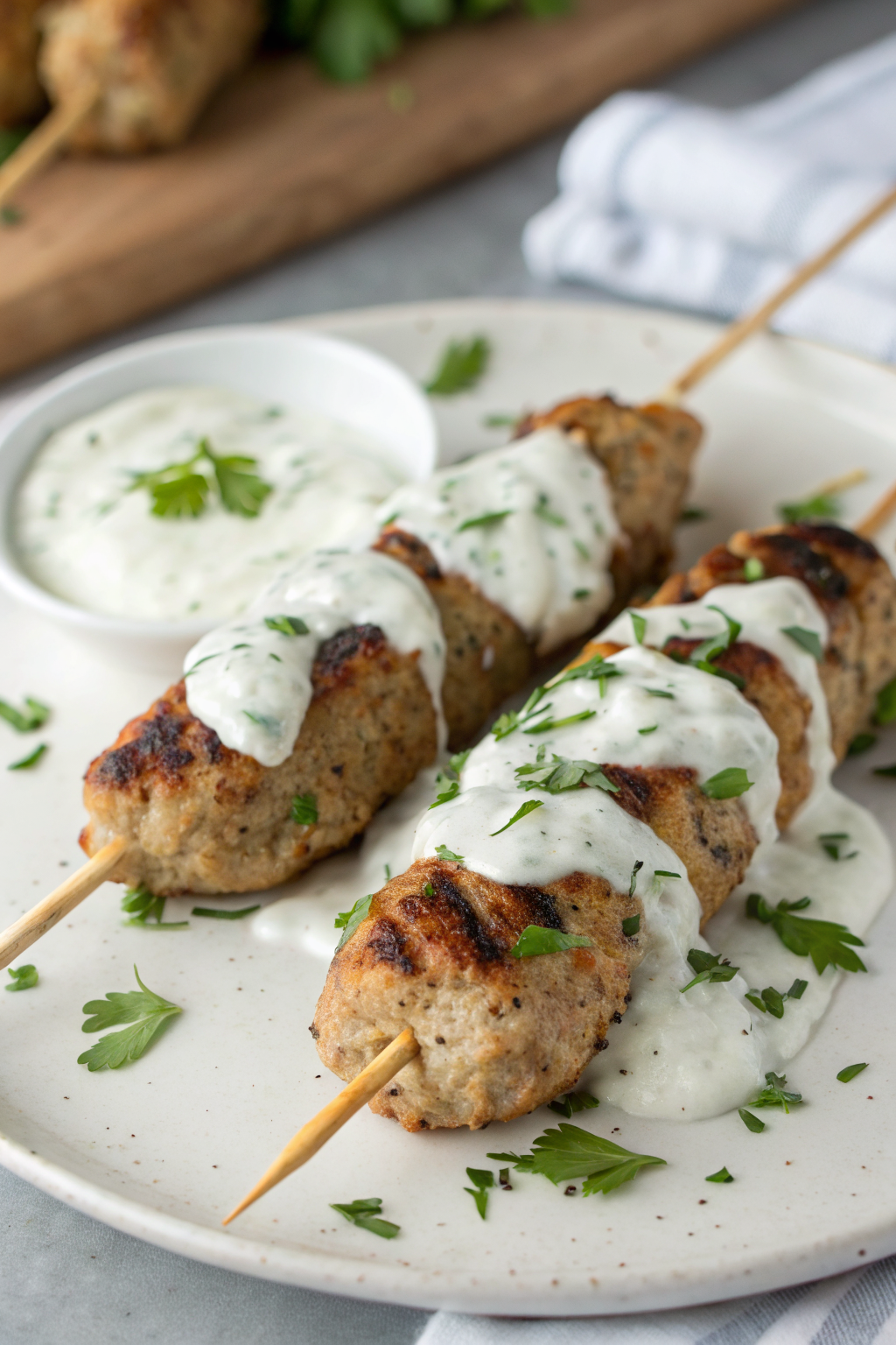 Chicken Kofta with Creamy Garlic Yogurt Sauce Recipe