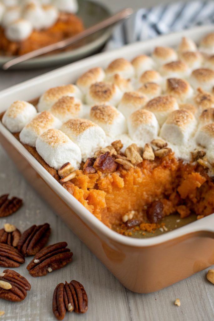 Classic Sweet Potato Casserole with Pecans Marshmallows