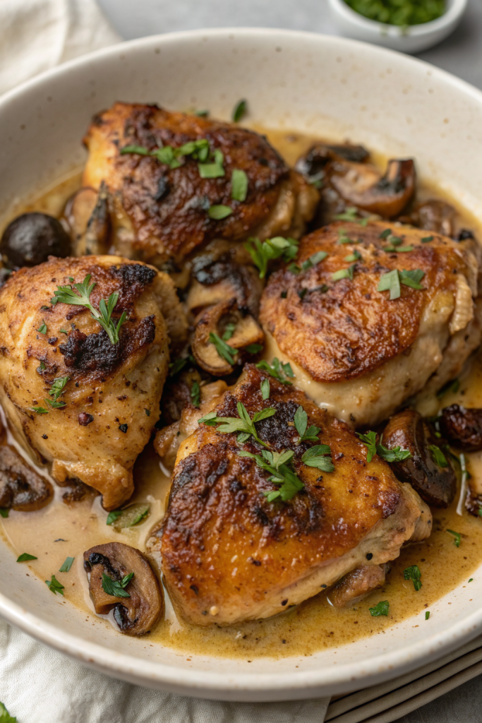 Creamy Garlic Mushroom Chicken Thighs Recipe