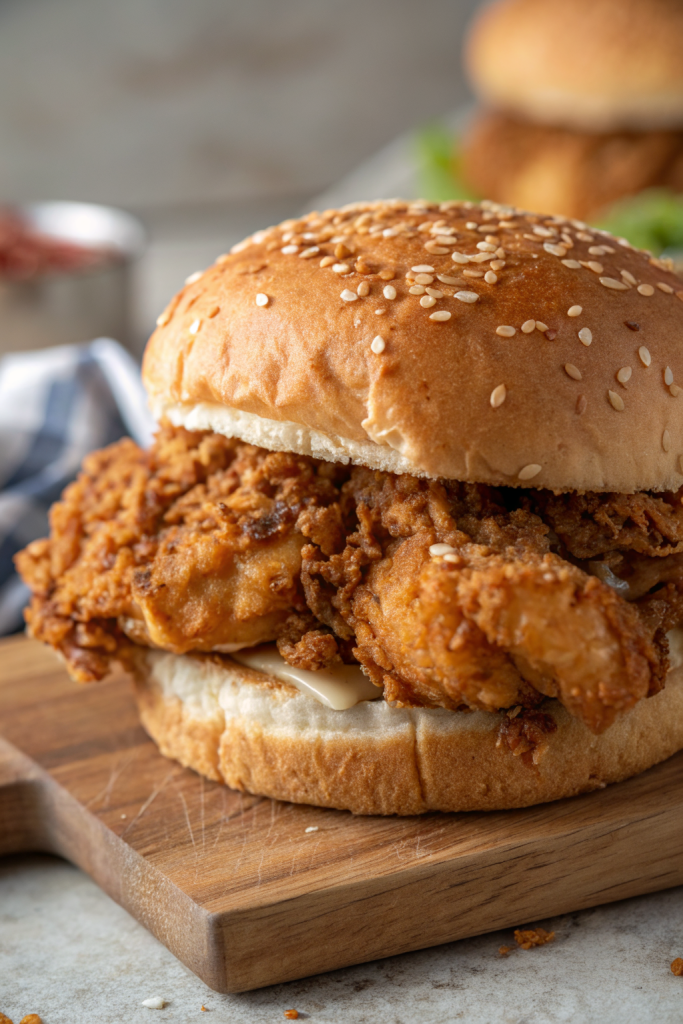 Crispy Chicken Sandwich with Pickles and Ranch Dressing